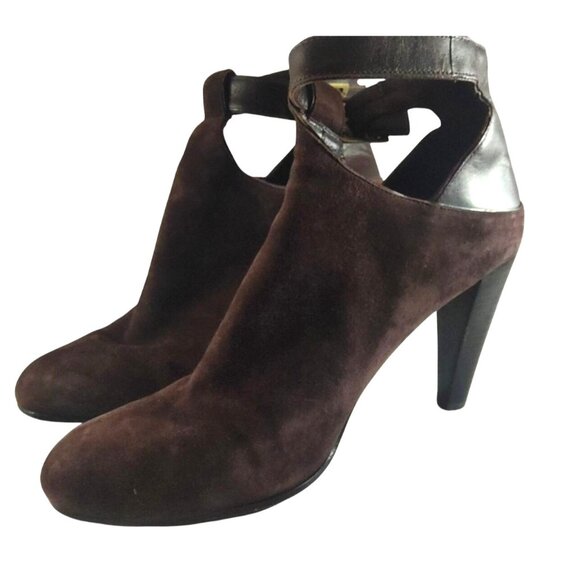 DKNY Women's Size 11 Brown Suede & Leather Ankle Boots With Back Zipper Closure - Picture 1 of 10